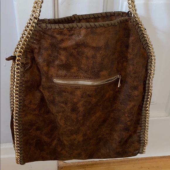 Brown suede tote Faux leather fringe tote gold chain straps brown - Picture 6 of 6